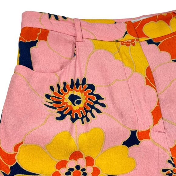 Zara Floral Print Flare Pants Sz.S Pink High Rise Viscose Dopamine Blogger Fav - Picture 9 of 16